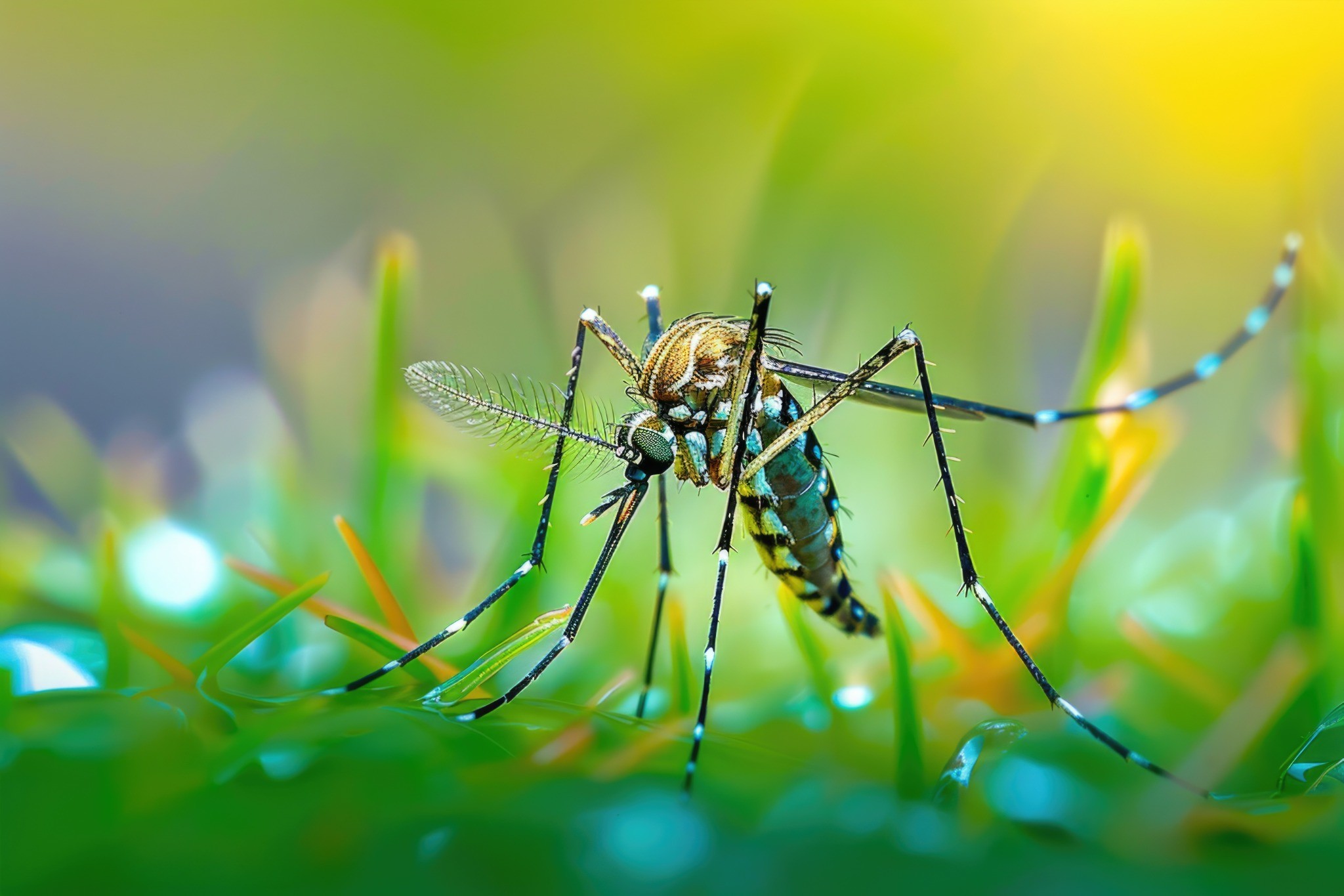 Mosquito resting on a blade of grass